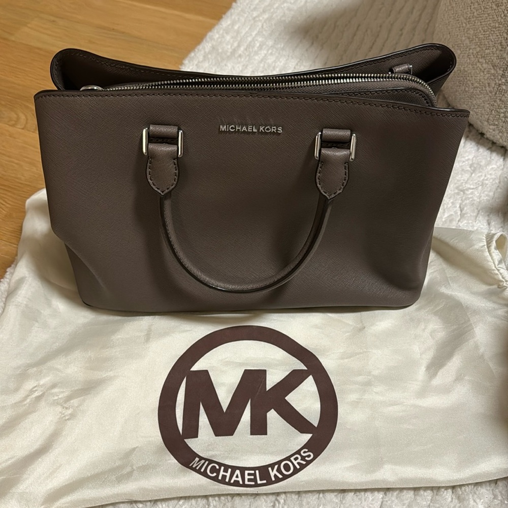Michael Kors brown/taupe leather top handle bag